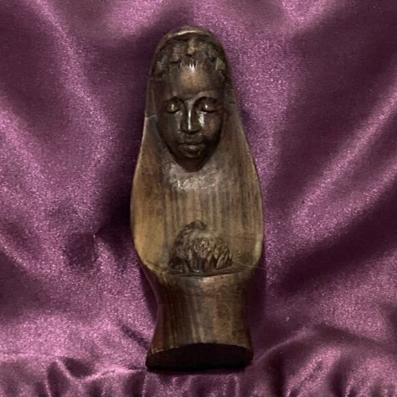 Blessed Virgin Mother Mary Baby Jesus VINTAGE Hand Carved Wood Sculpture 5" - Picture 2 of 10